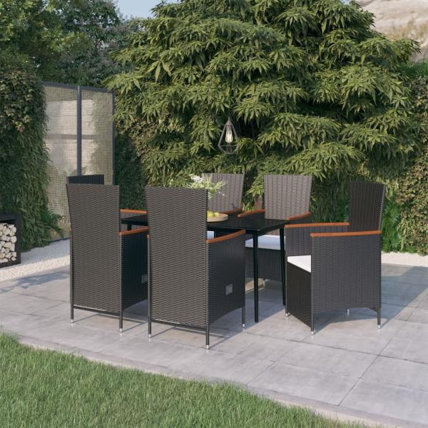 ARDEBO.de - 7-tlg. Garten-Essgruppe mit Kissen Schwarz
