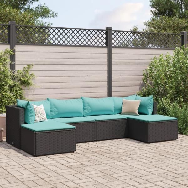 ARDEBO.de - 6-tlg. Garten-Lounge-Set mit Kissen Schwarz Poly Rattan
