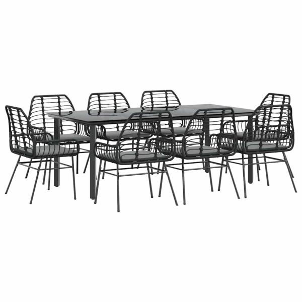 9-tlg. Garten-Essgruppe mit Kissen Schwarz Poly Rattan Glas