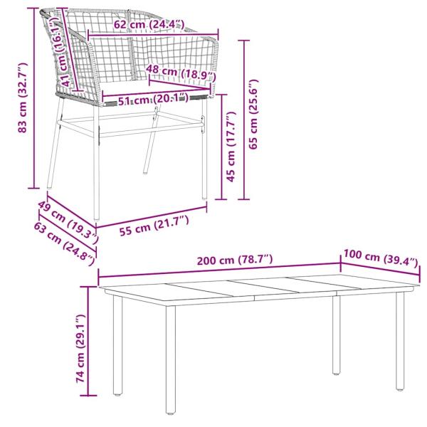 9-tlg. Garten-Essgruppe mit Kissen Braun Poly Rattan Glas