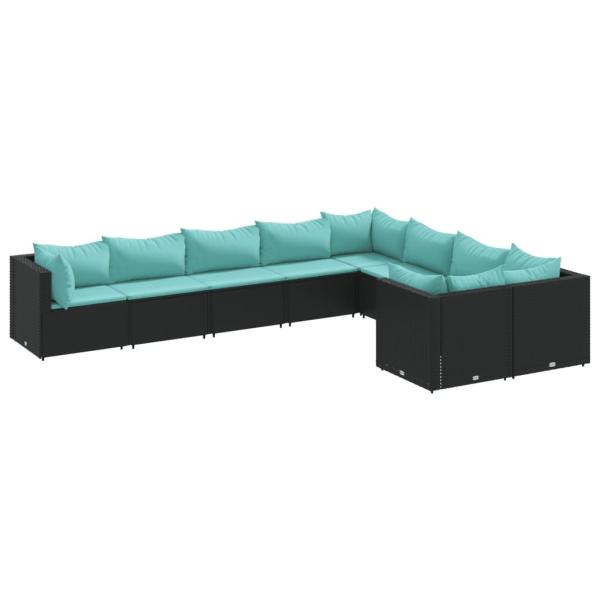 9-tlg. Garten-Sofagarnitur mit Kissen Schwarz Poly Rattan
