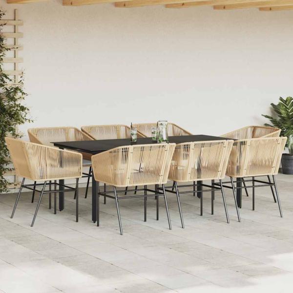9-tlg. Garten-Essgruppe mit Kissen Braun Poly Rattan Glas