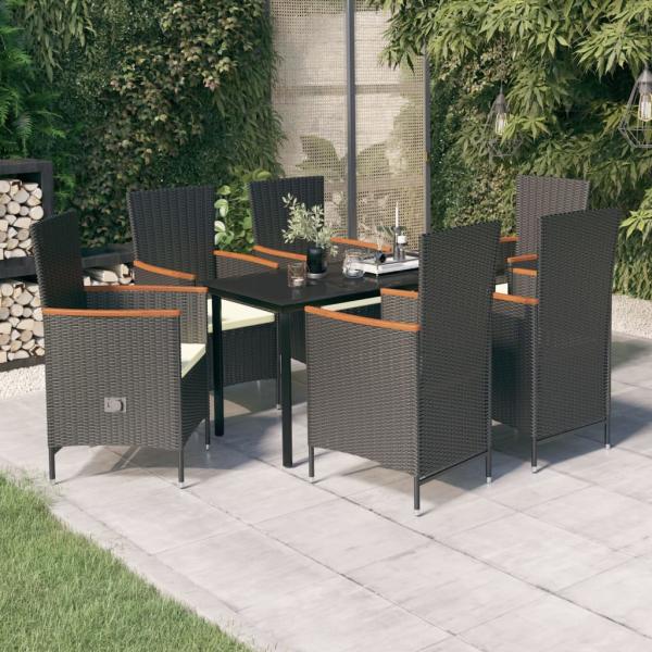 ARDEBO.de - 7-tlg. Garten-Essgruppe mit Kissen Schwarz