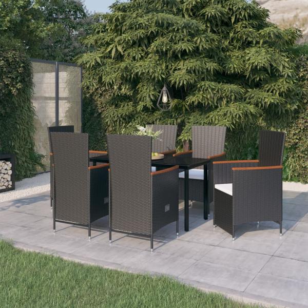ARDEBO.de - 7-tlg. Garten-Essgruppe mit Kissen Schwarz