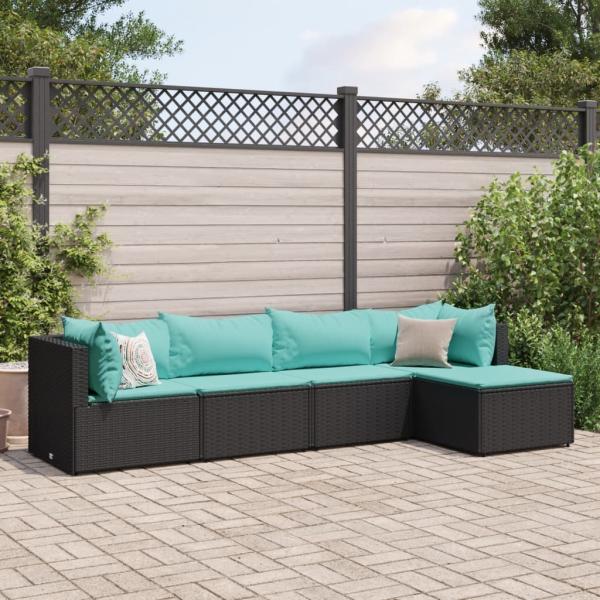 ARDEBO.de - 5-tlg. Garten-Lounge-Set mit Kissen Schwarz Poly Rattan