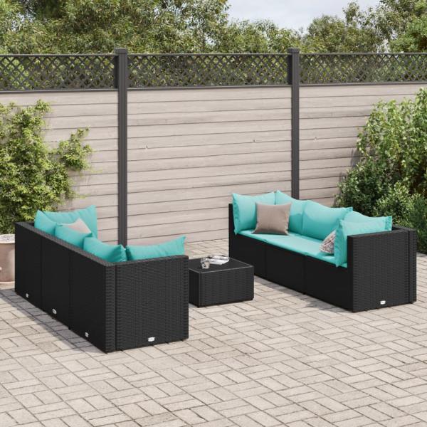 ARDEBO.de - 7-tlg. Garten-Lounge-Set mit Kissen Schwarz Poly Rattan
