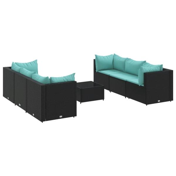 7-tlg. Garten-Lounge-Set mit Kissen Schwarz Poly Rattan