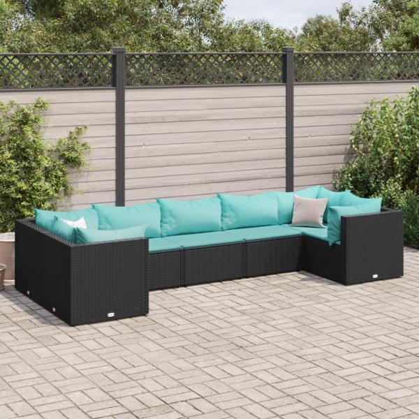 ARDEBO.de - 7-tlg. Garten-Lounge-Set mit Kissen Schwarz Poly Rattan