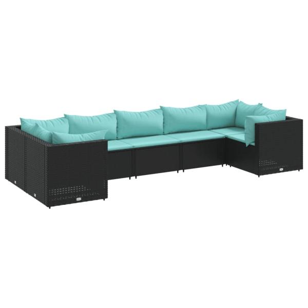 7-tlg. Garten-Lounge-Set mit Kissen Schwarz Poly Rattan