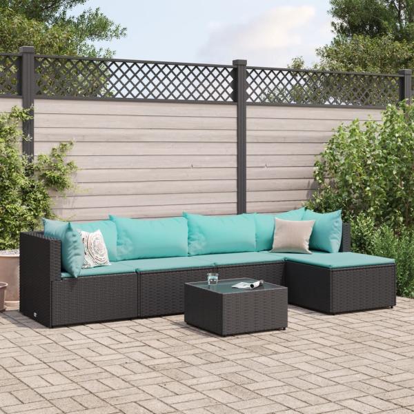 ARDEBO.de - 6-tlg. Garten-Lounge-Set mit Kissen Schwarz Poly Rattan