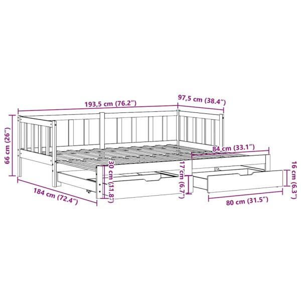 Tagesbett Ausziehbar mit Schubladen ohne Matratze 90x190 cm