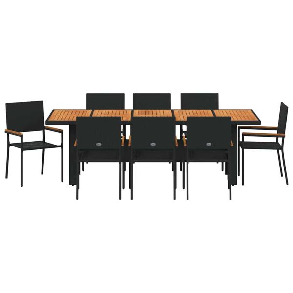 9-teiliges Gartenset Tisch und Stühle Schwarz Poly-Rattan