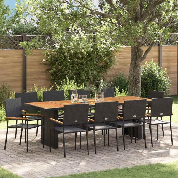 ARDEBO.de - 11-teiliges Garten-Esstisch-Set Schwarz Poly Rattan