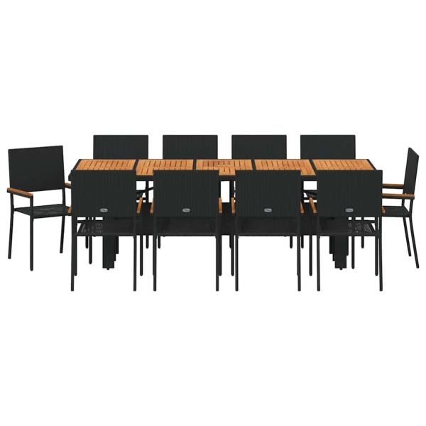 11-teiliges Garten-Esstisch-Set Schwarz Poly Rattan