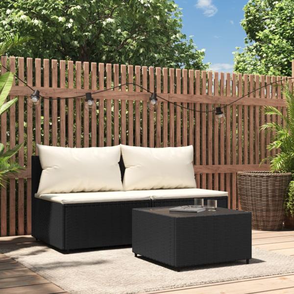 ARDEBO.de - 3-tlg. Garten-Lounge-Set mit Kissen Schwarz Poly Rattan
