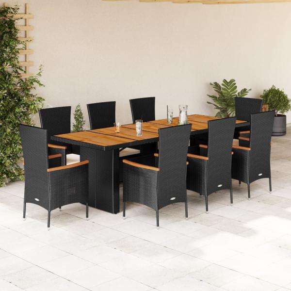 ARDEBO.de - 9-tlg. Garten-Essgruppe mit Kissen Schwarz Poly Rattan