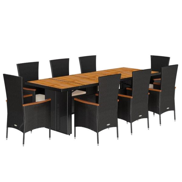 9-tlg. Garten-Essgruppe mit Kissen Schwarz Poly Rattan