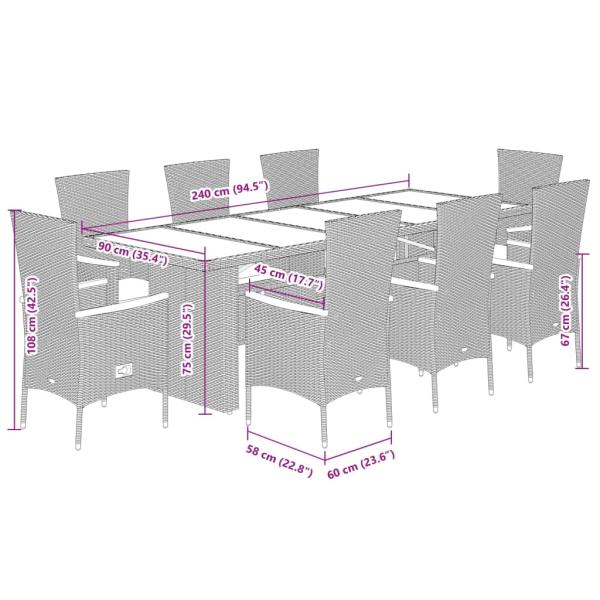 9-tlg. Garten-Essgruppe mit Kissen Schwarz Poly Rattan