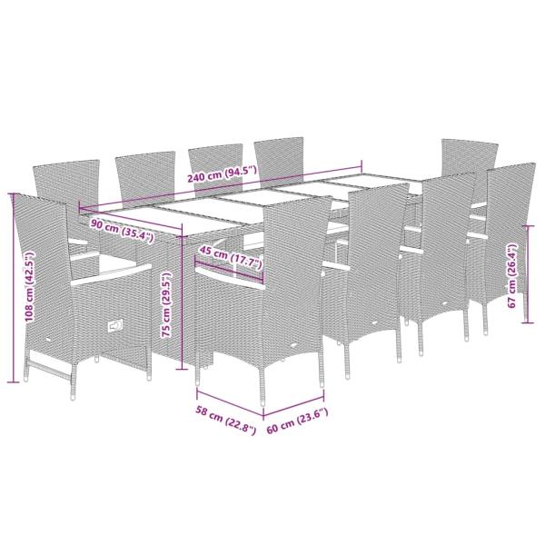 11-tlg. Garten-Essgruppe mit Kissen Schwarz Poly Rattan