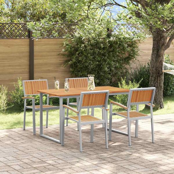 ARDEBO.de - Garten-Essgruppe Set aus 5 Grau Stahl Langlebig Essgruppe