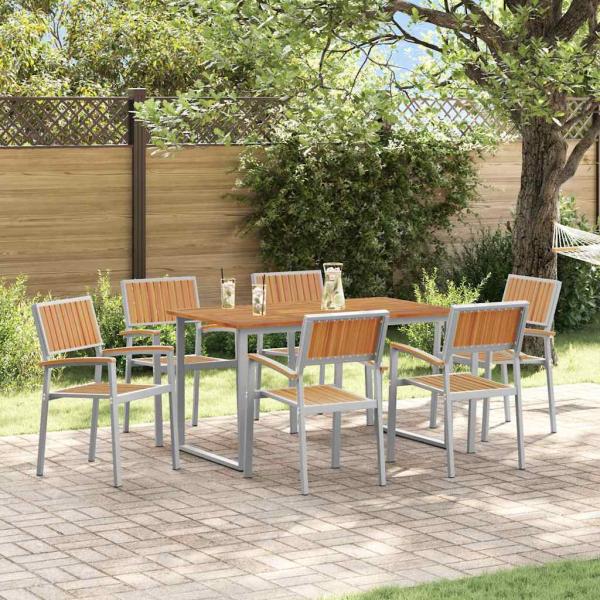 ARDEBO.de - Garten Essgruppe Set mit 7 Teilen Grau, Holz Metall Robust