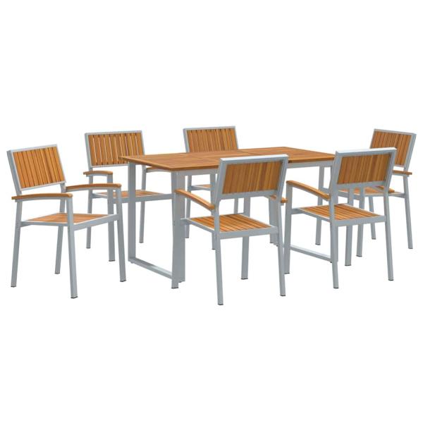 Garten Essgruppe Set mit 7 Teilen Grau, Holz Metall Robust