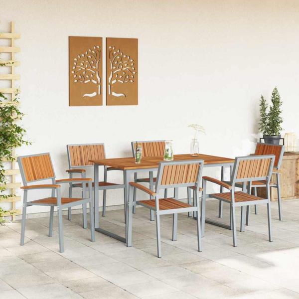 Garten Essgruppe Set mit 7 Teilen Grau, Holz Metall Robust