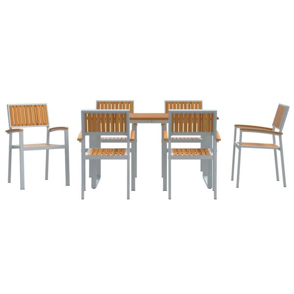 Garten Essgruppe Set mit 7 Teilen Grau, Holz Metall Robust