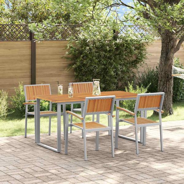 ARDEBO.de - Garten-Essgruppe Set aus 5 Grau und Holzton Metall und Holz