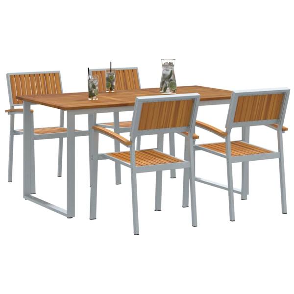 Garten-Essgruppe Set aus 5 Grau und Holzton Metall und Holz