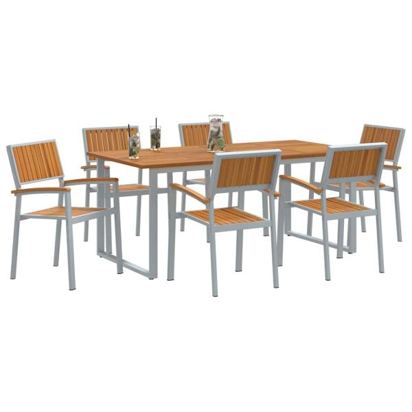 Garten Essset 7-teilig Hellgrau Aluminium Langlebig