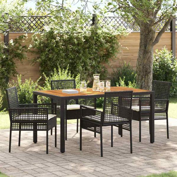 ARDEBO.de - 5-teiliges Garten Esszimmer Set mit Kissen Schwarz Poly Rattan