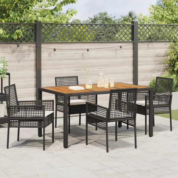 5-teiliges Garten Esszimmer Set mit Kissen Schwarz Poly Rattan