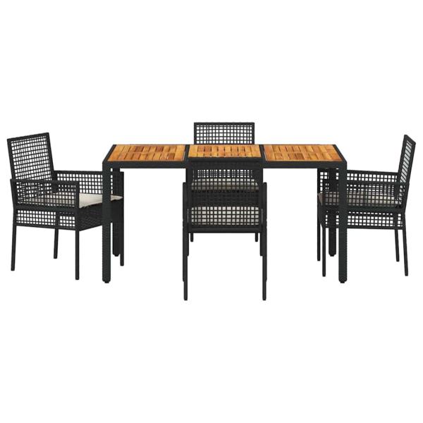 5-teiliges Garten Esszimmer Set mit Kissen Schwarz Poly Rattan