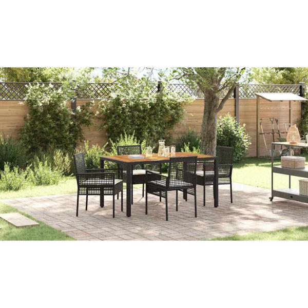 5-teiliges Garten Esszimmer Set mit Kissen Schwarz Poly Rattan