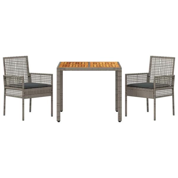 3-teiliges Gartenset mit Kissen in grau aus Poly Rattan