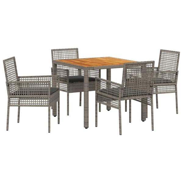 5-teiliges Garten Esszimmer Set mit Kissen Grau Poly Rattan