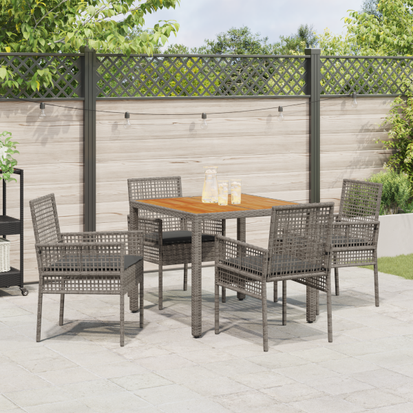 5-teiliges Garten Esszimmer Set mit Kissen Grau Poly Rattan