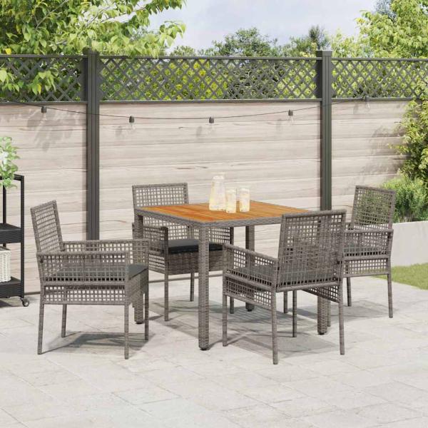 5-teiliges Garten Esszimmer Set mit Kissen Grau Poly Rattan