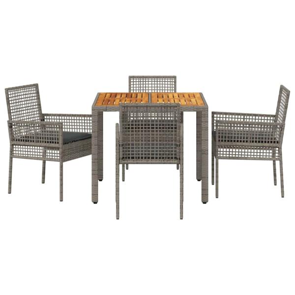 5-teiliges Garten Esszimmer Set mit Kissen Grau Poly Rattan