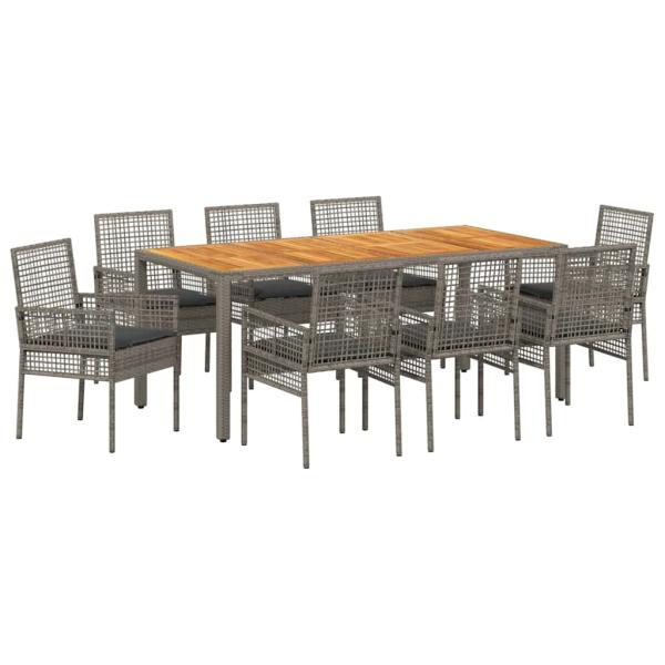 9-teiliges Garten Essgruppe mit Kissen Grau Poly Rattan