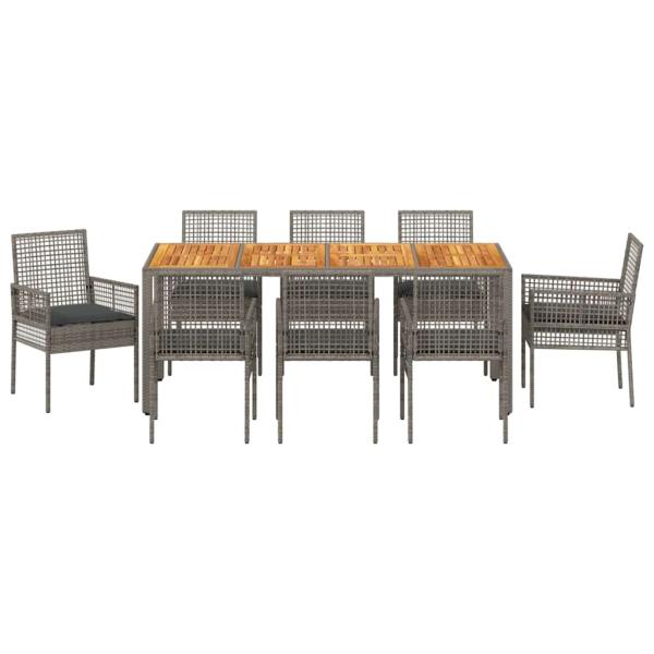 9-teiliges Garten Essgruppe mit Kissen Grau Poly Rattan