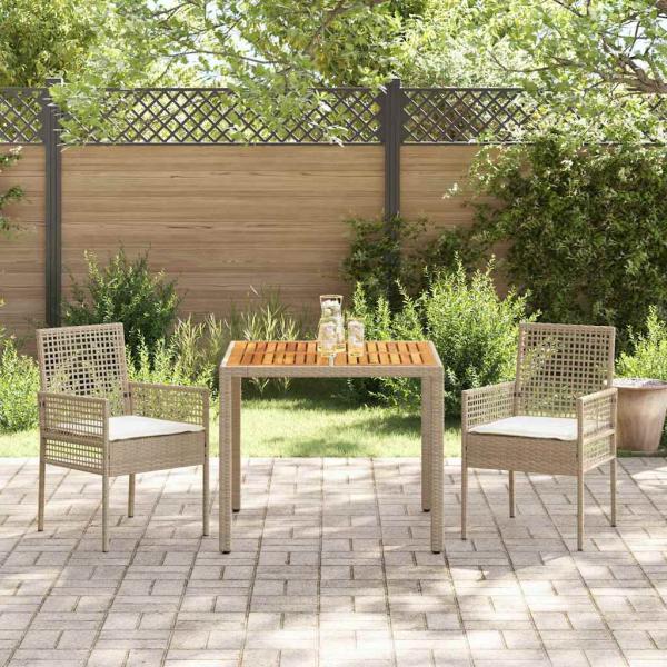 3-teiliges Garten-Essset mit Kissen Beige Poly Rattan