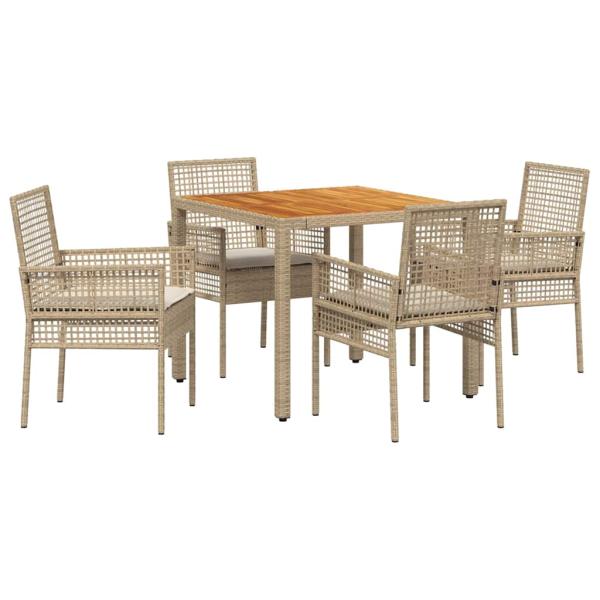 5-teiliges Garten Essset mit Kissen Beige Poly Rattan