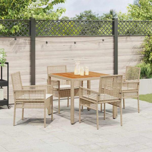 5-teiliges Garten Essset mit Kissen Beige Poly Rattan