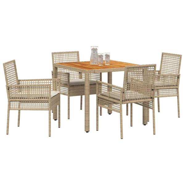 5-teiliges Garten Essset mit Kissen Beige Poly Rattan