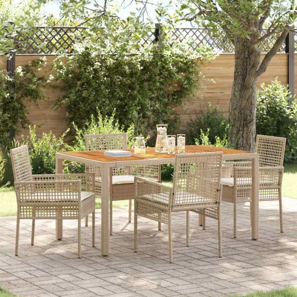 ARDEBO.de - 5-teiliges Gartentischset mit Kissen Beige Poly Rattan
