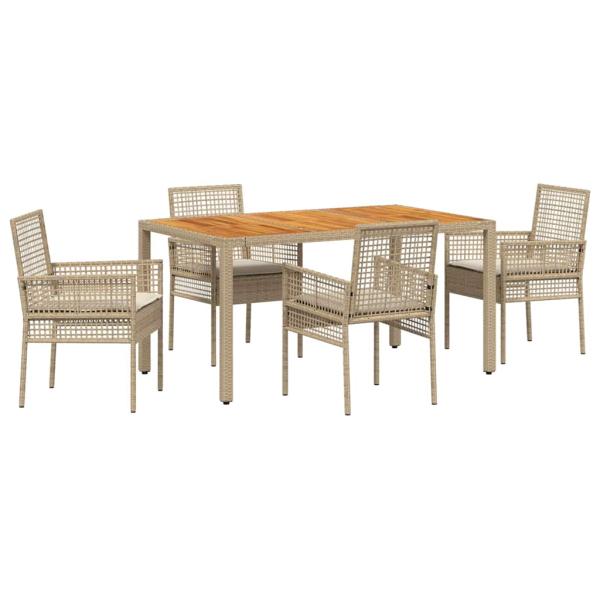 5-teiliges Gartentischset mit Kissen Beige Poly Rattan