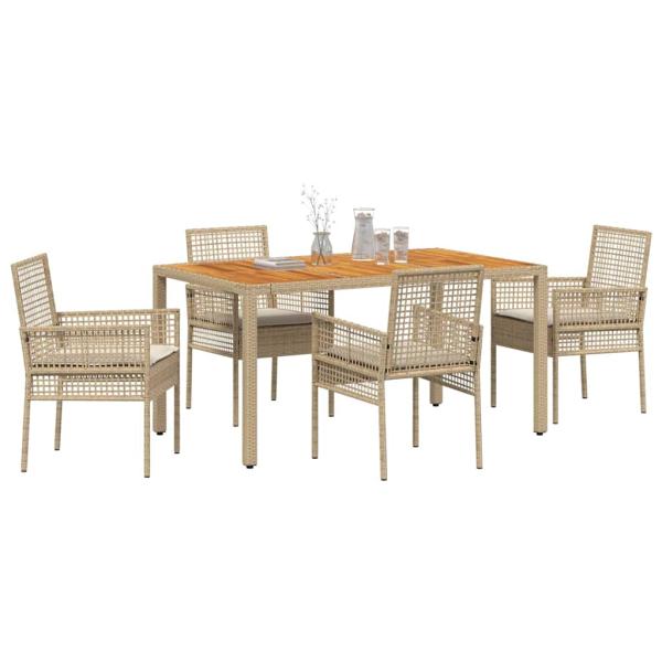 5-teiliges Gartentischset mit Kissen Beige Poly Rattan
