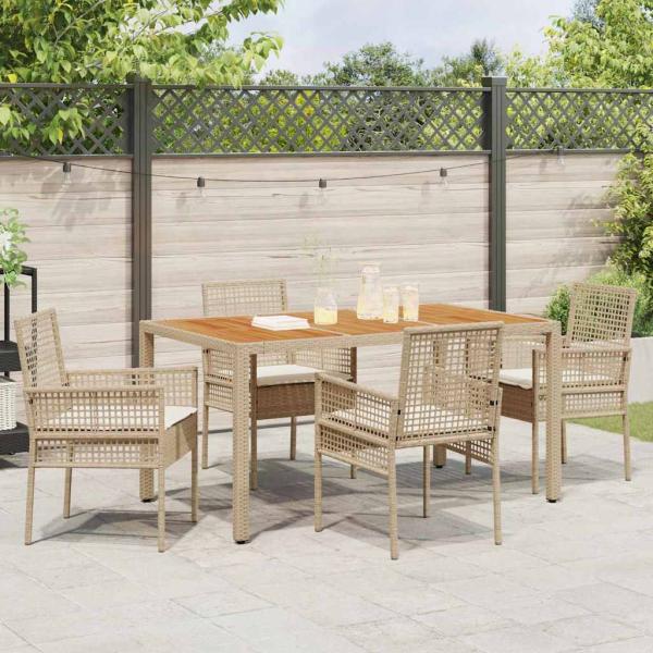 5-teiliges Gartentischset mit Kissen Beige Poly Rattan
